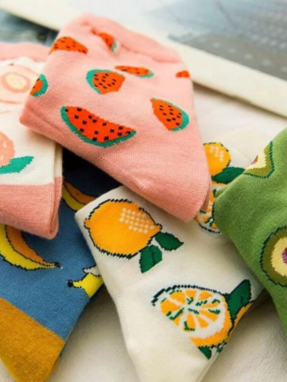 Talia Sweet Fruits Womens Crew Socks Pink Watermelon Red Gift Packaged